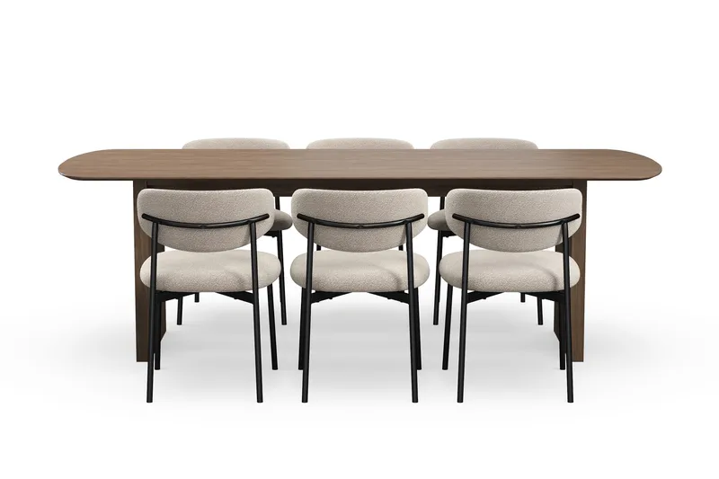 Richeto Matbord 240 cm med 6 Lucy Matstolar - Rökt ek / Greige Bouclé - Möbler - Bord & matgrupp - Matgrupp
