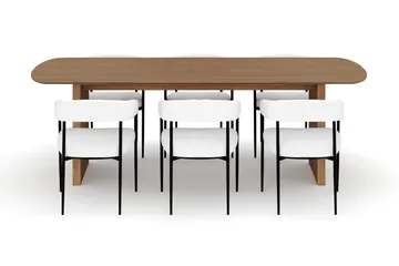 Richeto Matbord 240 cm med 6 Velma Matstolar - Naturlig finish / Vit Bouclé - Möbler - Bord & matgrupp - Matgrupp