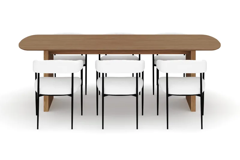 Richeto Matbord 240 cm med 6 Velma Matstolar - Naturlig finish / Vit Bouclé - Möbler - Bord & matgrupp - Matgrupp