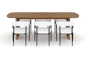 Richeto Matbord 240 cm med 6 Velma Matstolar - Naturlig finish / Vit Bouclé - Möbler - Bord & matgrupp - Matgrupp