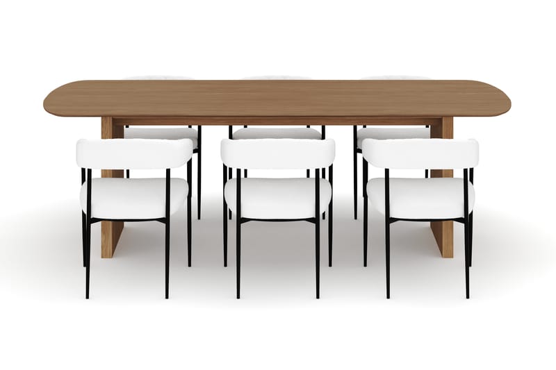 Richeto Matbord 240 cm med 6 Velma Matstolar - Naturlig finish / Vit Bouclé - Möbler - Bord & matgrupp - Matgrupp