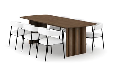 Richeto Matbord 240 cm med 6 Velma Matstolar - Rökt ek / Vit Bouclé - Möbler - Bord & matgrupp - Matgrupp