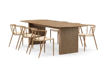 Richeto Matbord 240 cm med 6 Winston Matstolar - Naturlig finish / Beige / Metallben Ek - Möbler - Bord & matgrupp - Matgrupp