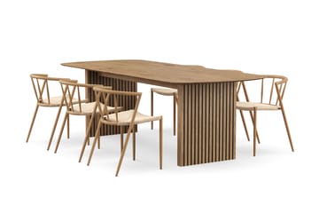 Richeto Matbord 240 cm med 6 Winston Matstolar - Naturlig finish / Beige / Metallben Ek - Möbler - Bord & matgrupp - Matgrupp