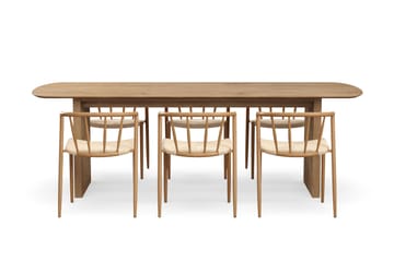 Richeto Matbord 240 cm med 6 Winston Matstolar - Naturlig finish / Beige / Metallben Ek - Möbler - Bord & matgrupp - Matgrupp