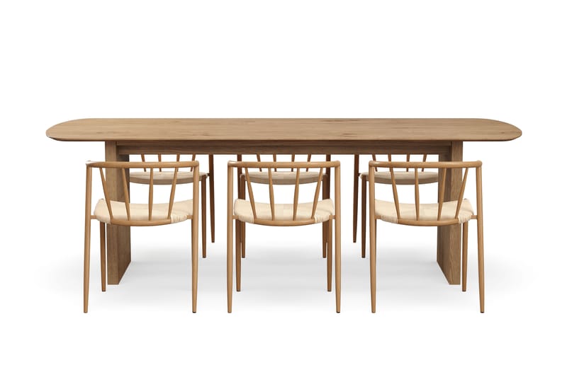 Richeto Matbord 240 cm med 6 Winston Matstolar - Naturlig finish / Beige / Metallben Ek - Möbler - Bord & matgrupp - Matgrupp