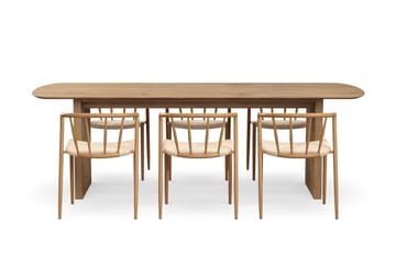 Richeto Matbord 240 cm med 6 Winston Matstolar - Naturlig finish / Beige / Metallben Ek - Möbler - Bord & matgrupp - Matgrupp