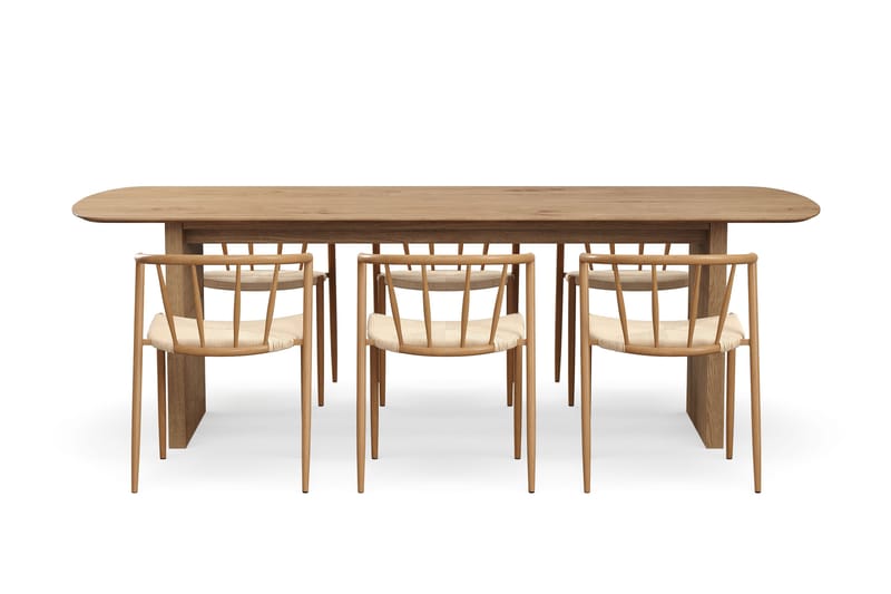 Richeto Matbord 240 cm med 6 Winston Matstolar - Naturlig finish / Beige / Metallben Ek - Möbler - Bord & matgrupp - Matgrupp