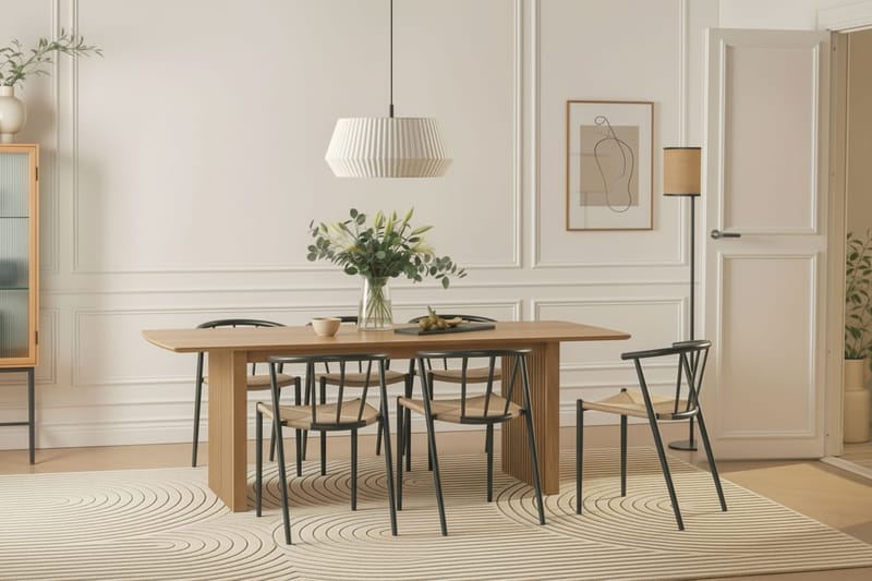 Richeto Matbord 240 cm med 6 Winston Matstolar - Naturlig finish / Beige / Metallben Svart - Möbler - Bord & matgrupp - Matgrupp