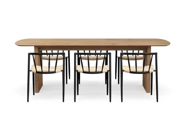 Richeto Matbord 240 cm med 6 Winston Matstolar - Naturlig finish / Beige / Metallben Svart - Möbler - Bord & matgrupp - Matgrupp