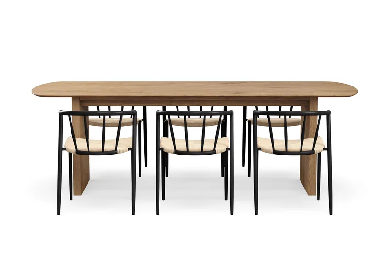 Richeto Matbord 240 cm med 6 Winston Matstolar - Naturlig finish / Beige / Metallben Svart - Möbler - Bord & matgrupp - Matgrupp