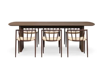 Richeto Matbord 240 cm med 6 Winston Matstolar - Rökt ek / Beige / Metallben Rökt ek - Möbler - Bord & matgrupp - Matgrupp