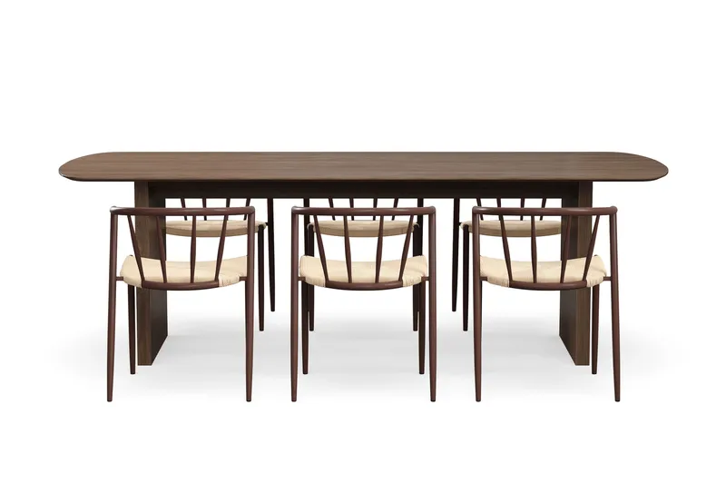 Richeto Matbord 240 cm med 6 Winston Matstolar - Rökt ek / Beige / Metallben Rökt ek - Möbler - Bord & matgrupp - Matgrupp