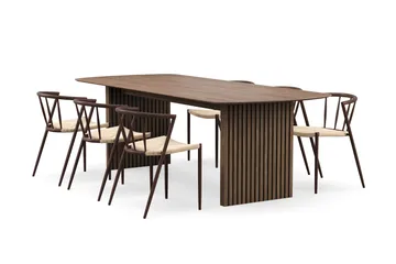 Richeto Matbord 240 cm med 6 Winston Matstolar - Rökt ek / Beige / Metallben Rökt ek - Möbler - Bord & matgrupp - Matgrupp