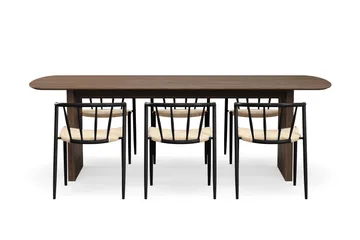 Richeto Matbord 240 cm med 6 Winston Matstolar - Rökt ek / Beige / Metallben Svart - Möbler - Bord & matgrupp - Matgrupp