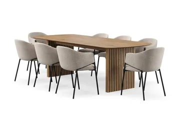 Richeto Matbord 240 cm med 8 Filip Matstolar - Naturlig finish / Taupe Bouclé - Möbler - Bord & matgrupp - Matgrupp