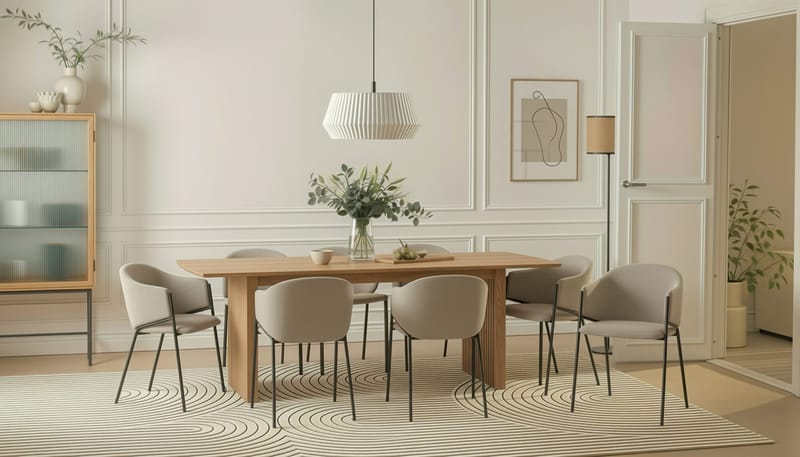 Richeto Matbord 240 cm med 8 Filip Matstolar - Naturlig finish / Taupe Bouclé - Möbler - Bord & matgrupp - Matgrupp