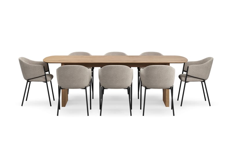 Richeto Matbord 240 cm med 8 Filip Matstolar - Naturlig finish / Taupe Bouclé - Möbler - Bord & matgrupp - Matgrupp