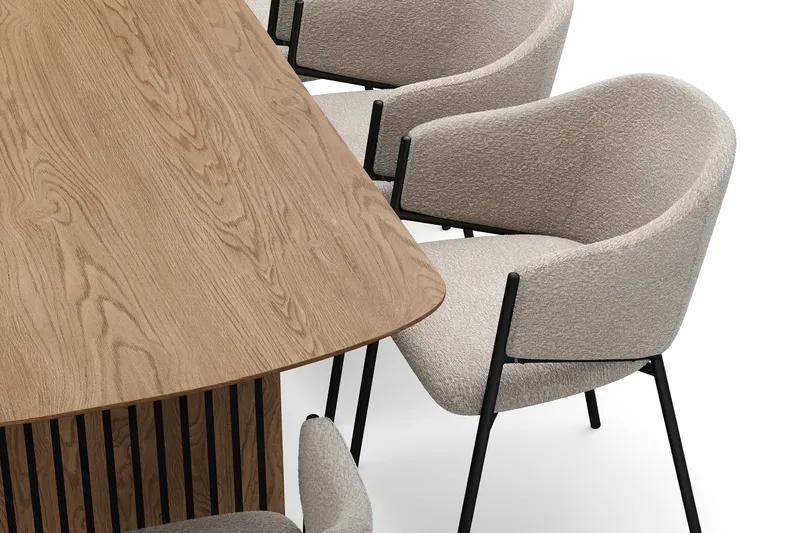 Richeto Matbord 240 cm med 8 Filip Matstolar - Naturlig finish / Taupe Bouclé - Möbler - Bord & matgrupp - Matgrupp