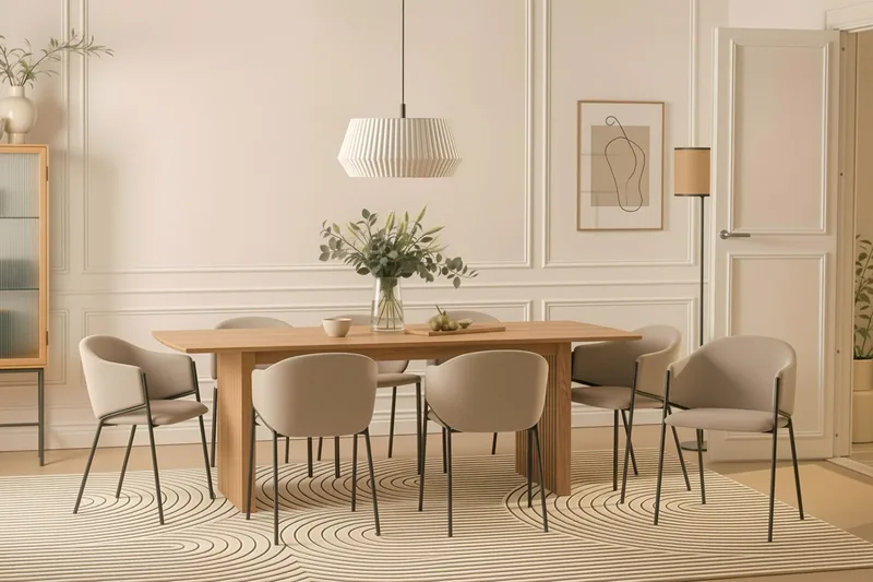 Richeto Matbord 240 cm med 8 Filip Matstolar - Naturlig finish / Taupe Bouclé - Möbler - Bord & matgrupp - Matgrupp