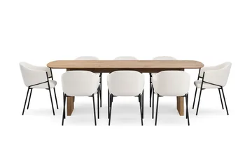 Richeto Matbord 240 cm med 8 Filip Matstolar - Naturlig finish / Vit Bouclé - Möbler - Bord & matgrupp - Matgrupp