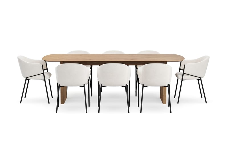 Richeto Matbord 240 cm med 8 Filip Matstolar - Naturlig finish / Vit Bouclé - Möbler - Bord & matgrupp - Matgrupp