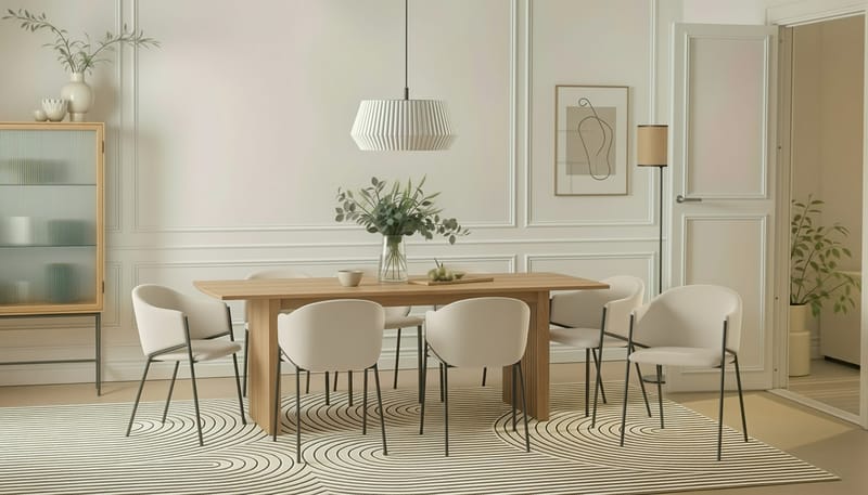 Richeto Matbord 240 cm med 8 Filip Matstolar - Naturlig finish / Vit Bouclé - Möbler - Bord & matgrupp - Matgrupp