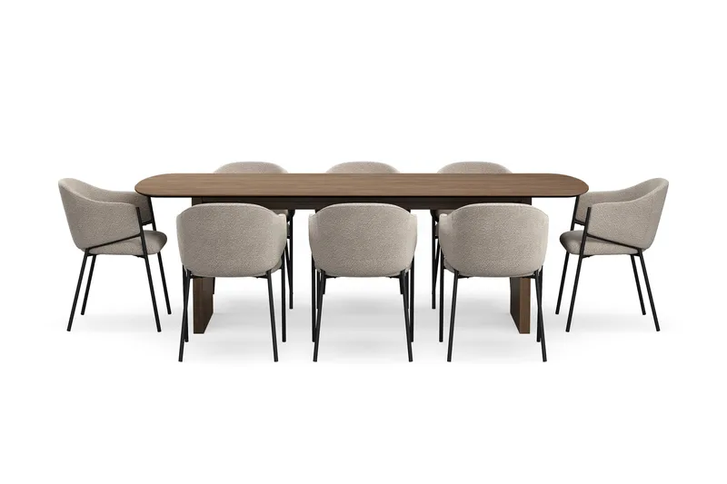 Richeto Matbord 240 cm med 8 Filip Matstolar - Rökt ek / Taupe Bouclé - Möbler - Bord & matgrupp - Matgrupp