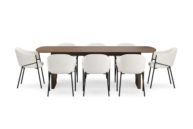 Richeto Matbord 240 cm med 8 Filip Matstolar - Rökt ek / Vit Bouclé - Möbler - Bord & matgrupp - Matgrupp