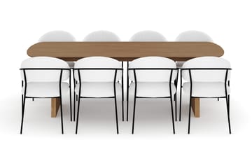 Richeto Matbord 240 cm med 8 Karol Matstolar - Naturlig finish / Vit Bouclé - Möbler - Bord & matgrupp - Matgrupp
