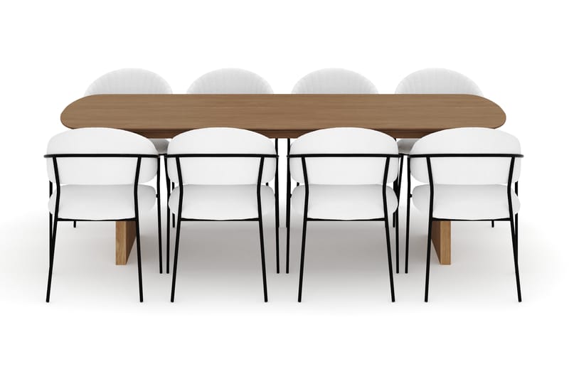 Richeto Matbord 240 cm med 8 Karol Matstolar - Naturlig finish / Vit Bouclé - Möbler - Bord & matgrupp - Matgrupp