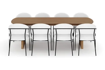 Richeto Matbord 240 cm med 8 Karol Matstolar - Naturlig finish / Vit Bouclé - Möbler - Bord & matgrupp - Matgrupp