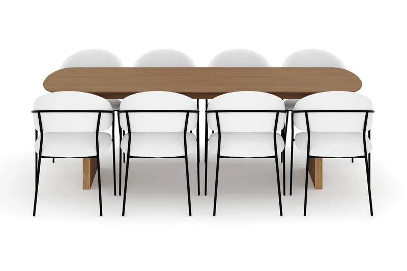 Richeto Matbord 240 cm med 8 Karol Matstolar - Naturlig finish / Vit Bouclé - Möbler - Bord & matgrupp - Matgrupp