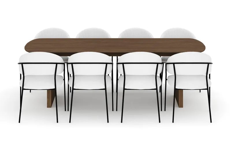 Richeto Matbord 240 cm med 8 Karol Matstolar - Rökt ek / Vit Bouclé - Möbler - Bord & matgrupp - Matgrupp