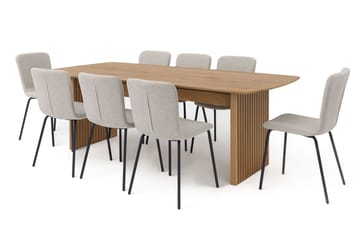 Richeto Matbord 240 cm med 8 Katy Matstolar - Naturlig finish / Greige Bouclé / Metallben Svart - Möbler - Bord & matgrupp - Matgrupp