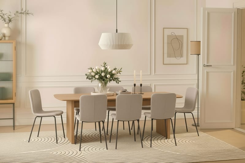 Richeto Matbord 240 cm med 8 Katy Matstolar - Naturlig finish / Greige Bouclé / Metallben Svart - Möbler - Bord & matgrupp - Matgrupp