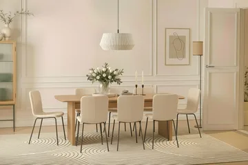 Richeto Matbord 240 cm med 8 Katy Matstolar - Naturlig finish / Vit Bouclé / Metallben Svart - Möbler - Bord & matgrupp - Matgrupp