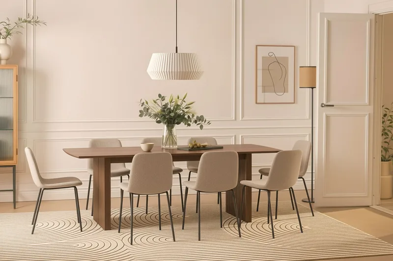 Richeto Matbord 240 cm med 8 Katy Matstolar - Rökt ek / Greige Bouclé - Möbler - Bord & matgrupp - Matgrupp