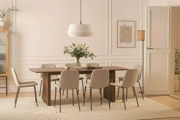 Richeto Matbord 240 cm med 8 Katy Matstolar - Rökt ek / Greige Bouclé - Möbler - Bord & matgrupp - Matgrupp