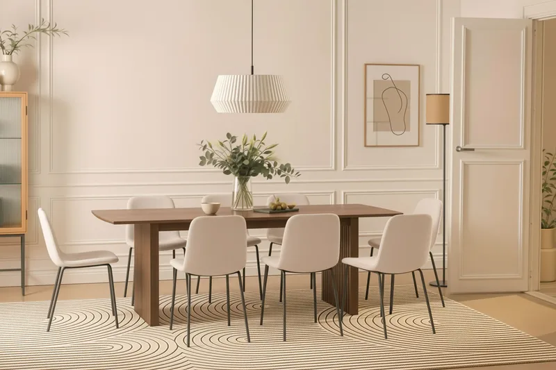 Richeto Matbord 240 cm med 8 Katy Matstolar - Rökt ek / Vit Bouclé - Möbler - Bord & matgrupp - Matgrupp