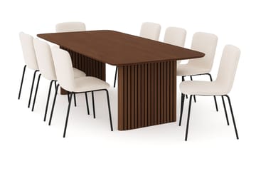Richeto Matbord 240 cm med 8 Katy Matstolar - Rökt ek / Vit Bouclé - Möbler - Bord & matgrupp - Matgrupp