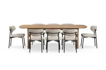 Richeto Matbord 240 cm med 8 Lucy Matstolar - Naturlig finish / Greige Bouclé / Metallben Svart - Möbler - Bord & matgrupp - Matgrupp