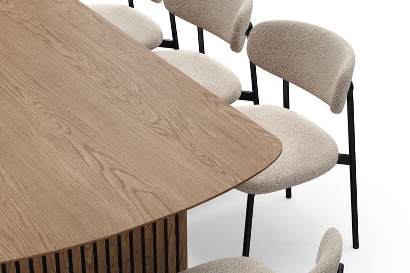 Richeto Matbord 240 cm med 8 Lucy Matstolar - Naturlig finish / Greige Bouclé / Metallben Svart - Möbler - Bord & matgrupp - Matgrupp