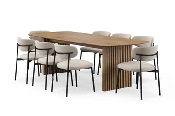Richeto Matbord 240 cm med 8 Lucy Matstolar - Naturlig finish / Greige Bouclé / Metallben Svart - Möbler - Bord & matgrupp - Matgrupp