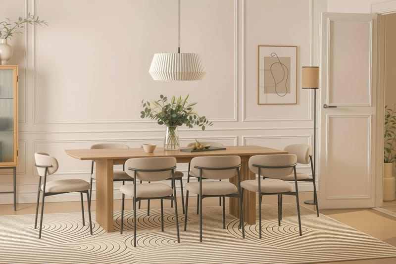 Richeto Matbord 240 cm med 8 Lucy Matstolar - Naturlig finish / Greige Bouclé / Metallben Svart - Möbler - Bord & matgrupp - Matgrupp