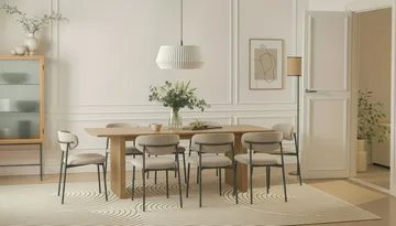 Richeto Matbord 240 cm med 8 Lucy Matstolar - Naturlig finish / Greige Bouclé / Metallben Svart - Möbler - Bord & matgrupp - Matgrupp