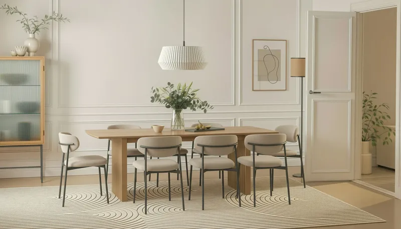 Richeto Matbord 240 cm med 8 Lucy Matstolar - Naturlig finish / Greige Bouclé / Metallben Svart - Möbler - Bord & matgrupp - Matgrupp