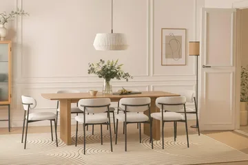 Richeto Matbord 240 cm med 8 Lucy Matstolar - Naturlig finish / Vit Bouclé / Metallben Svart - Möbler - Bord & matgrupp - Matgrupp