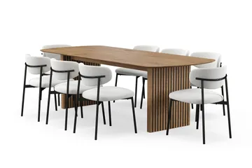 Richeto Matbord 240 cm med 8 Lucy Matstolar - Naturlig finish / Vit Bouclé / Metallben Svart - Möbler - Bord & matgrupp - Matgrupp