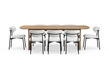 Richeto Matbord 240 cm med 8 Lucy Matstolar - Naturlig finish / Vit Bouclé / Metallben Svart - Möbler - Bord & matgrupp - Matgrupp